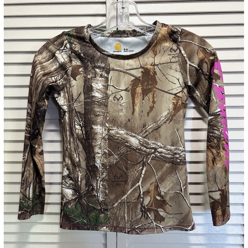 Carhartt Force Realtree Pink Logo Top Size Sm (8) Long Sleeve Crew Neck